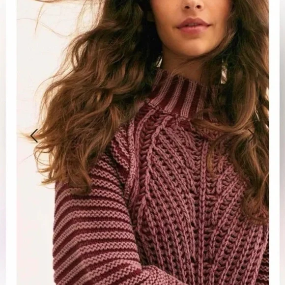 Free People Sweetheart Mock Neck Sweater Wine Burgundy Size XL - Picture 3 of 7
